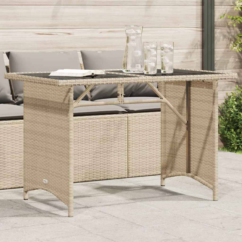 vidaXL Gartentisch mit Glasplatte Beige 110x68x70 cm Poly Rattan