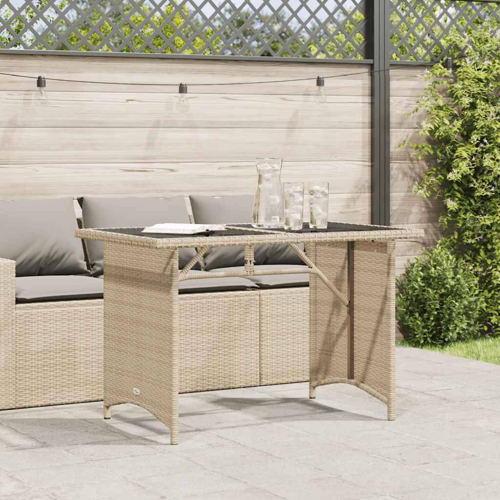 vidaXL Gartentisch mit Glasplatte Beige 110x68x70 cm Poly Rattan