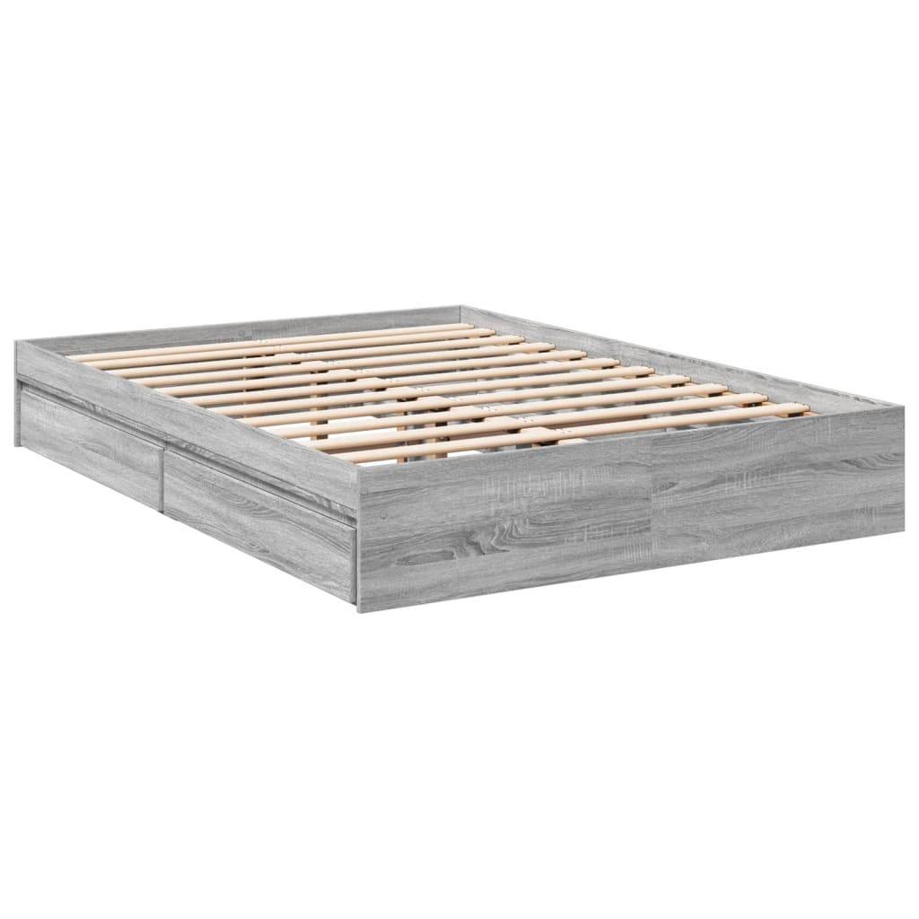vidaXL Bettgestell mit Schubladen Grau Sonoma 120x190 cm Holzwerkstoff