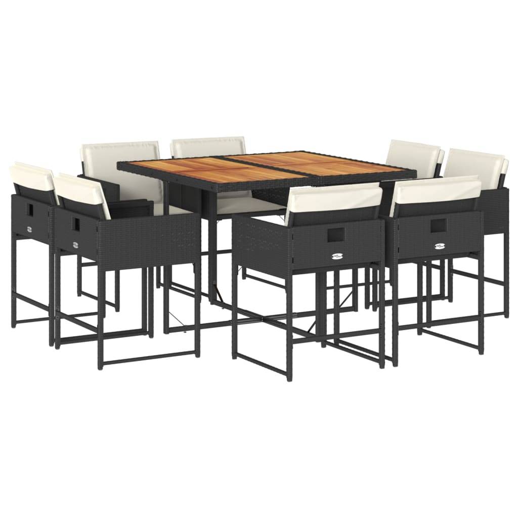 vidaXL 9-tlg. Garten-Essgruppe mit Kissen Schwarz Poly Rattan