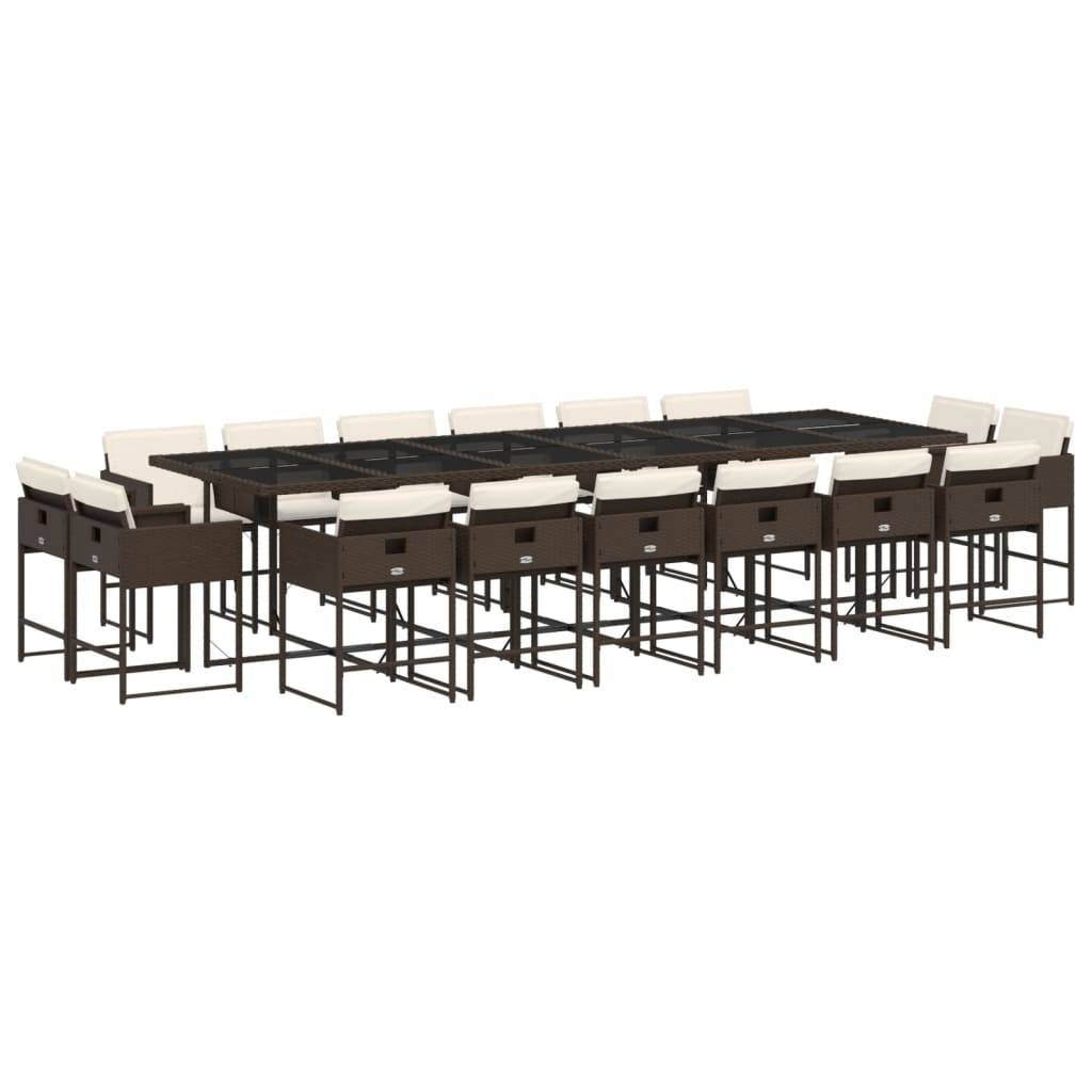 vidaXL 17-tlg. Garten-Essgruppe mit Kissen Braun Poly Rattan