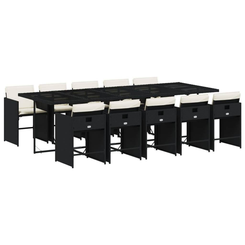 vidaXL 11-tlg. Garten-Essgruppe mit Kissen Schwarz Poly Rattan