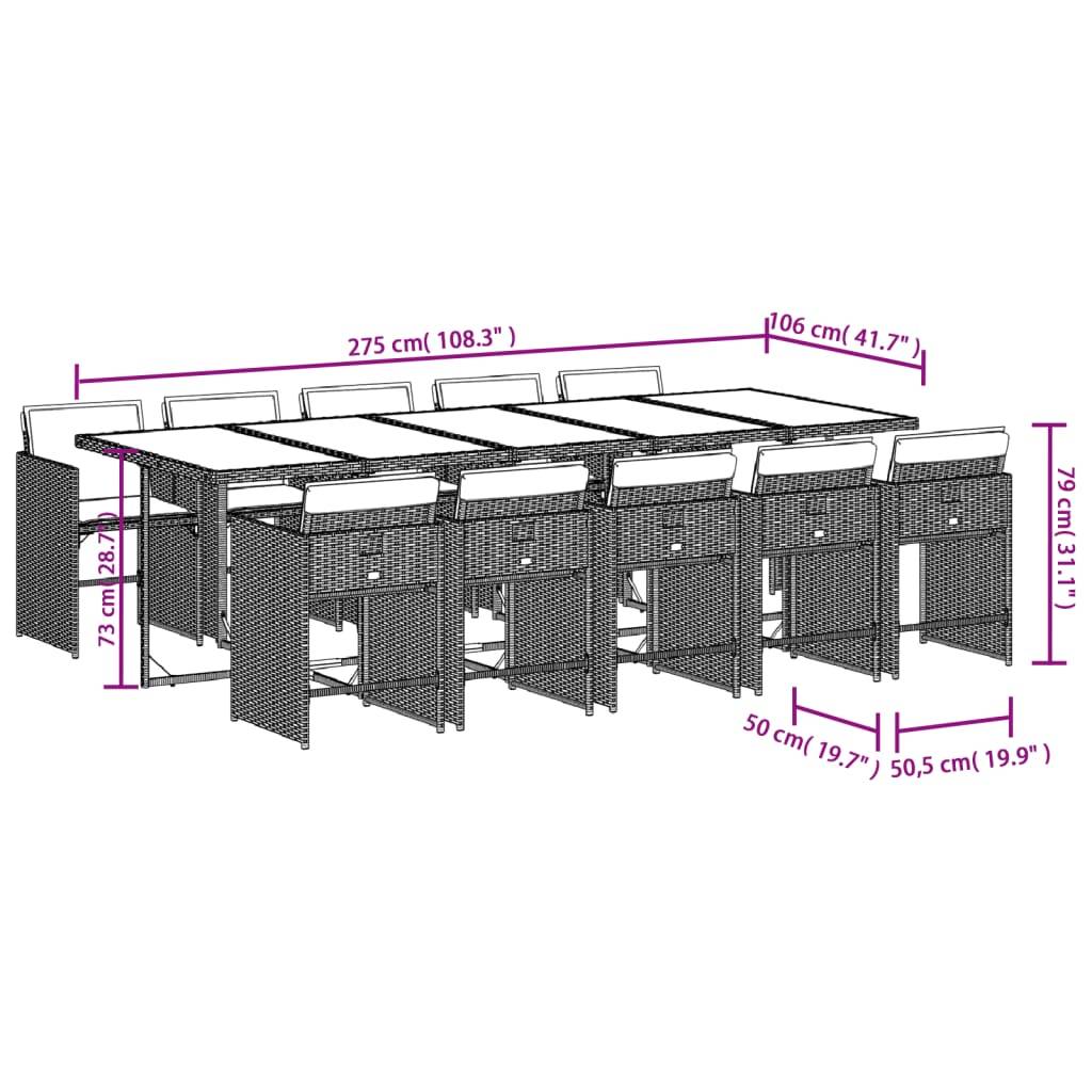 vidaXL 11-teiliges Garten-Ess-Set mit Kissen, grau, Polyrattan