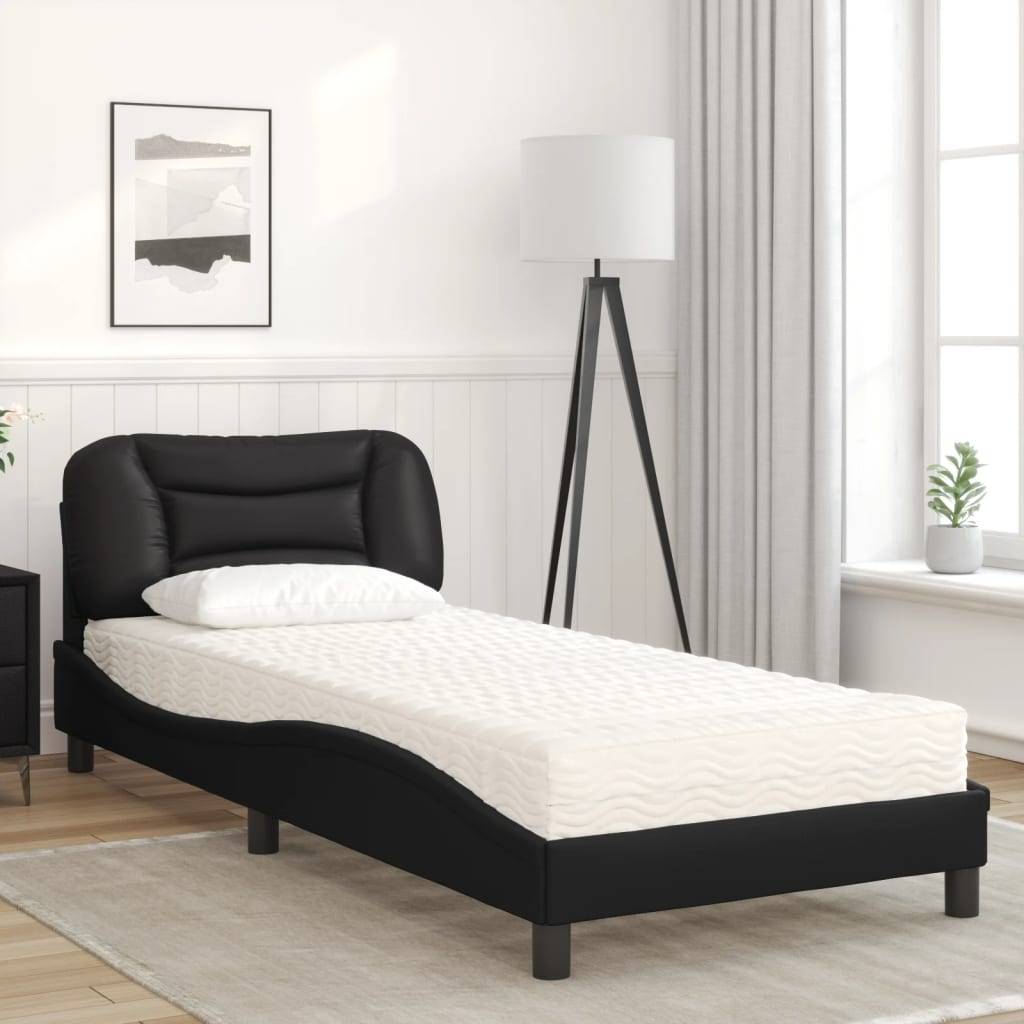 vidaXL Bett mit Matratze "Hvar" Schwarz 90x190 cm Kunstleder