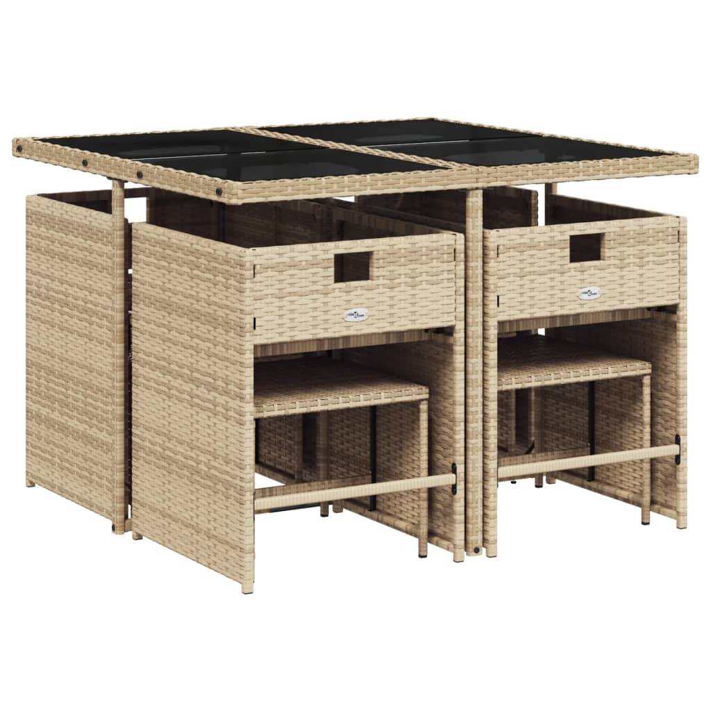 vidaXL 9-tlg. Garten-Essgruppe mit Kissen Beigemischung Poly Rattan
