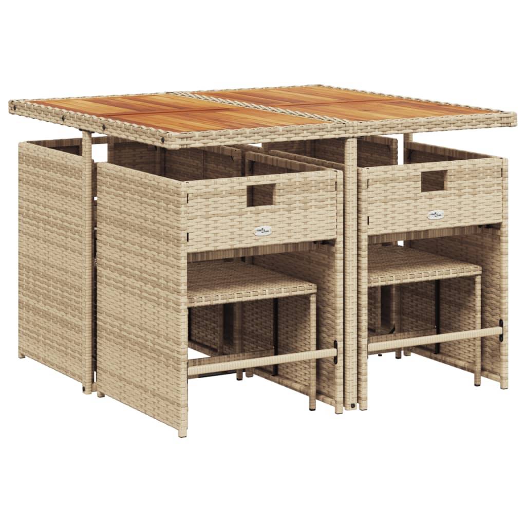 vidaXL 9-tlg. Garten-Essgruppe mit Kissen Beige Poly Rattan