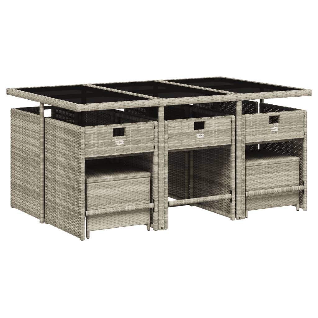 vidaXL 11-tlg. Garten-Essgruppe mit Kissen Hellgrau Poly Rattan