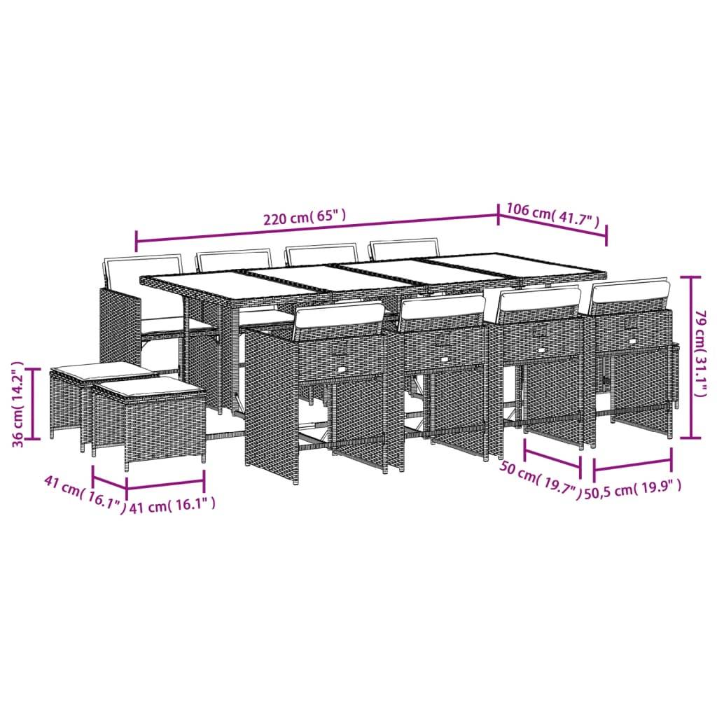 vidaXL 13-tlg. Garten-Essgruppe mit Kissen Schwarz Poly Rattan