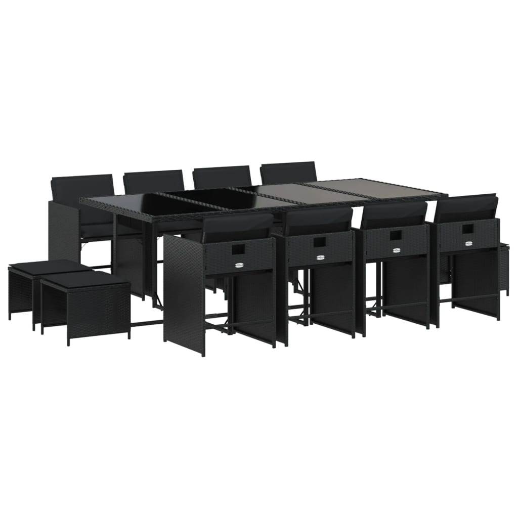 vidaXL 13-tlg. Garten-Essgruppe mit Kissen Schwarz Poly Rattan