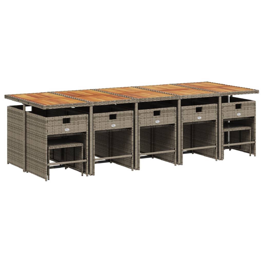 vidaXL 15-tlg. Garten-Essgruppe mit Kissen Grau Poly Rattan