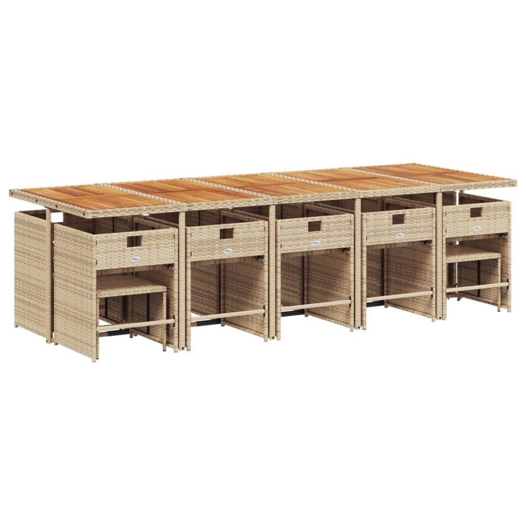 vidaXL 15-tlg. Garten-Essgruppe mit Kissen Beige Poly Rattan