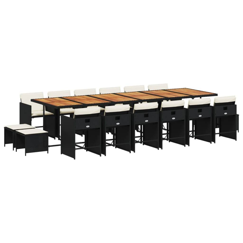 vidaXL 17-tlg. Garten-Essgruppe mit Kissen Schwarz Poly Rattan