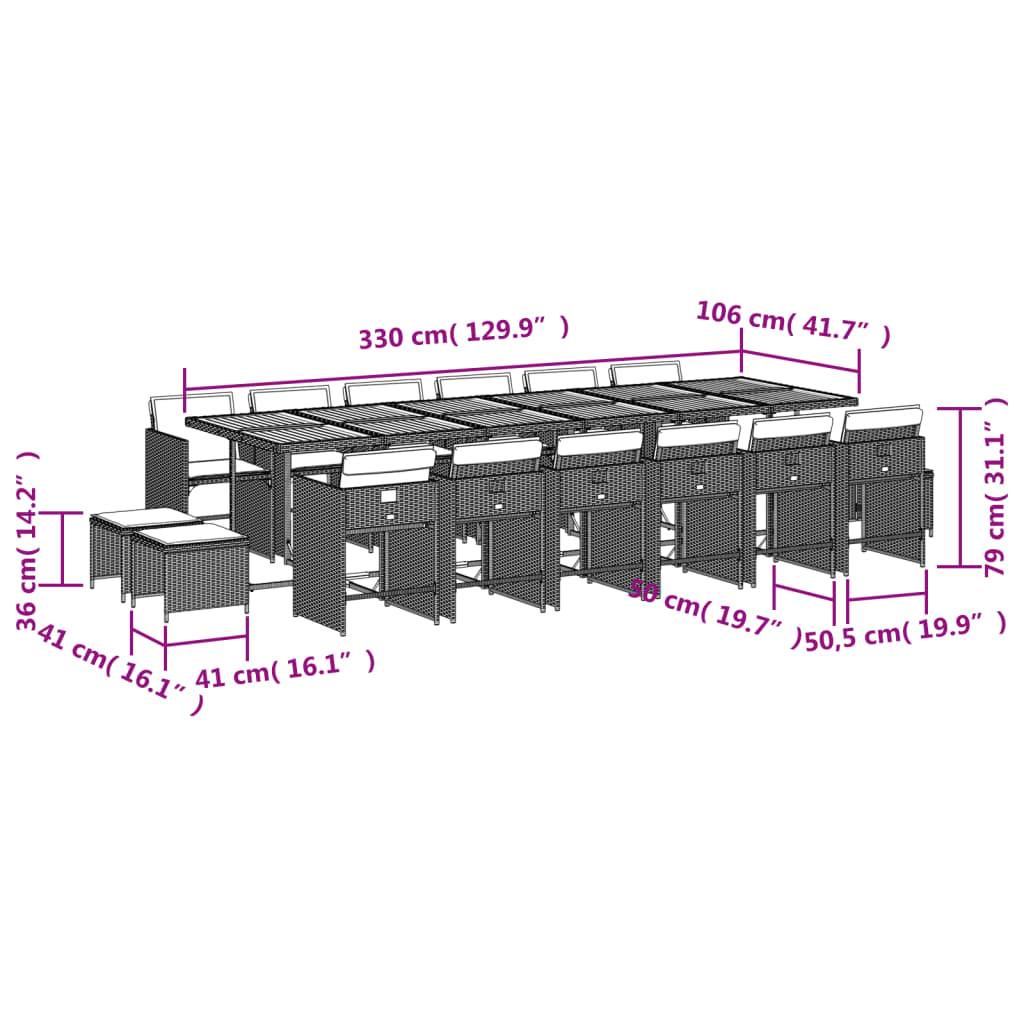 vidaXL 17-tlg. Garten-Essgruppe mit Kissen Schwarz Poly Rattan
