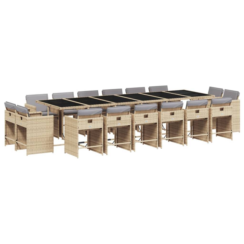 vidaXL 17-tlg. Garten-Essgruppe mit Kissen Beigemischung Poly Rattan