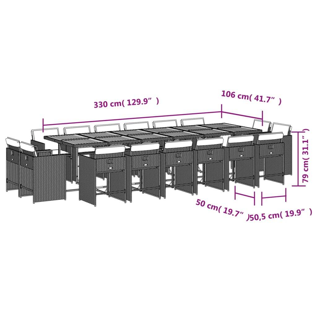 vidaXL 17-tlg. Garten-Essgruppe mit Kissen Grau Poly Rattan