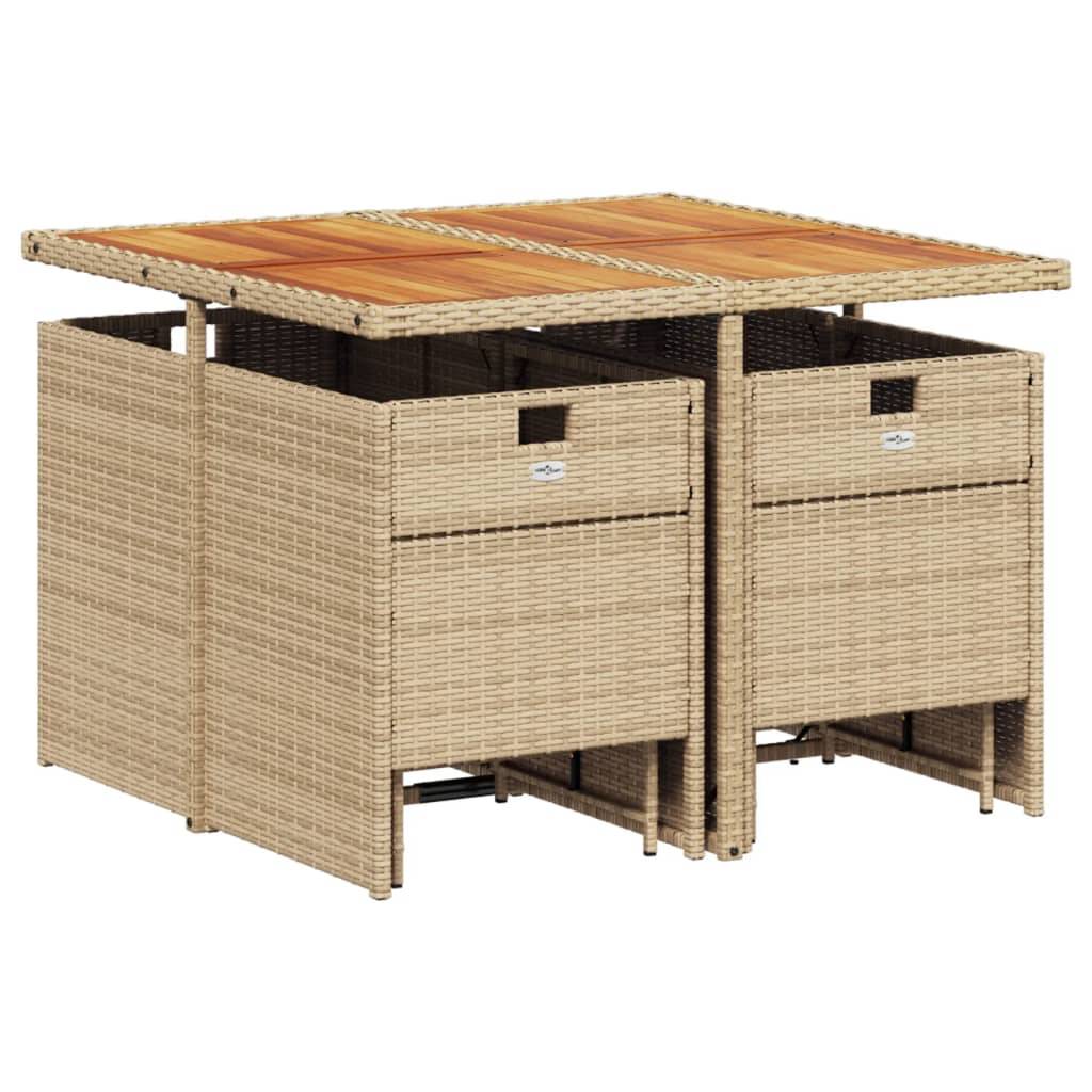 vidaXL 9-tlg. Garten-Essgruppe mit Kissen Beige Poly Rattan