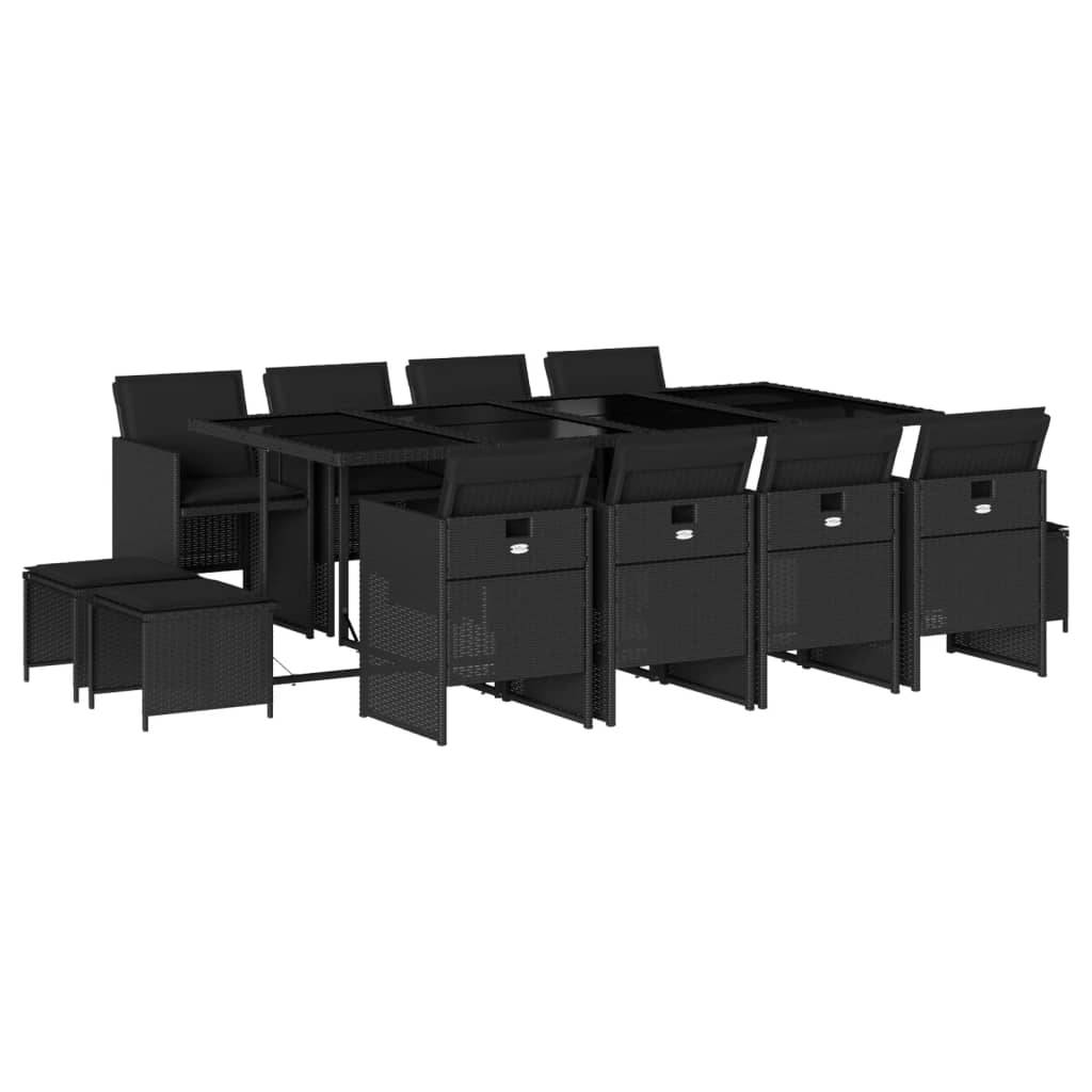vidaXL 13-tlg. Garten-Essgruppe mit Kissen Schwarz Poly Rattan