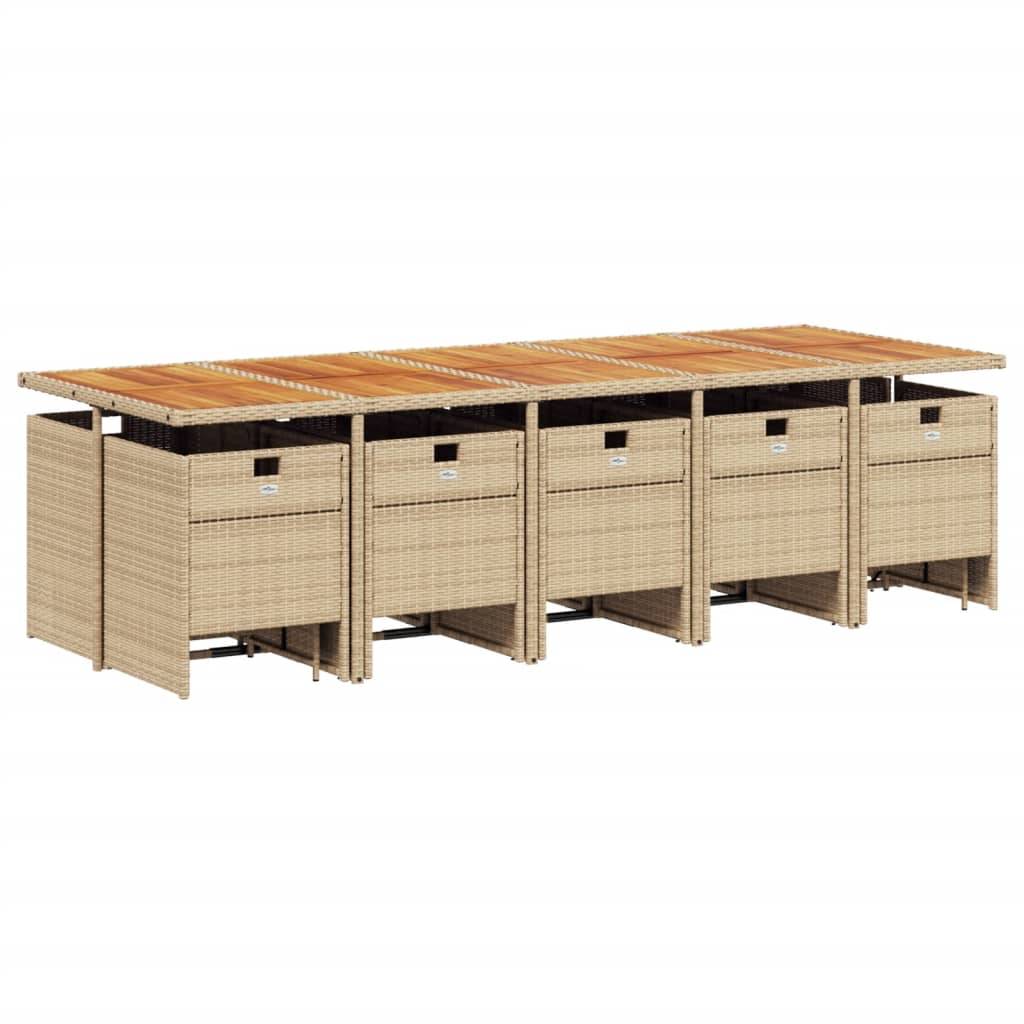 vidaXL 15-tlg. Garten-Essgruppe mit Kissen Beige Poly Rattan