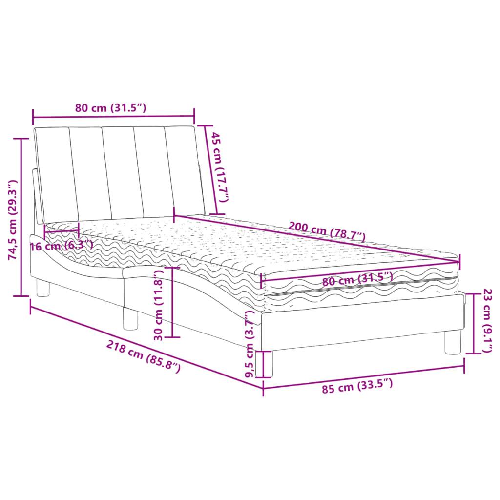 vidaXL Bett mit Matratze "Hanko" Dunkelgrau 80x200 cm Samt