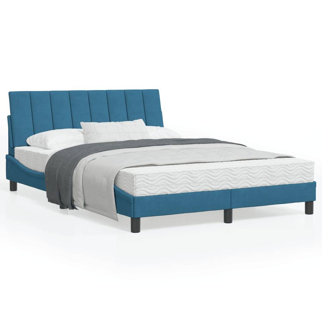 vidaXL Bett mit Matratze "Hanko" Blau 120x200 cm Samt
