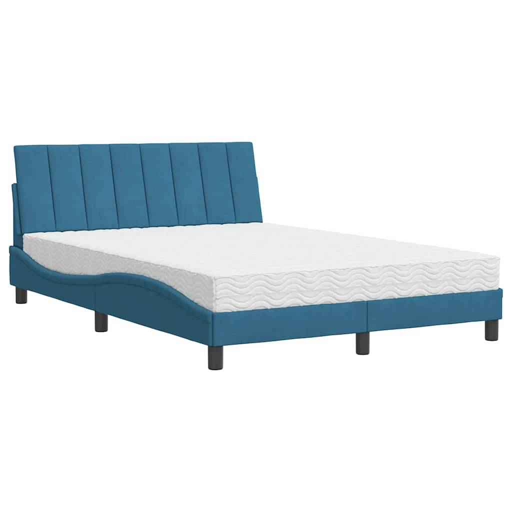 vidaXL Bett mit Matratze "Hanko" Blau 120x200 cm Samt