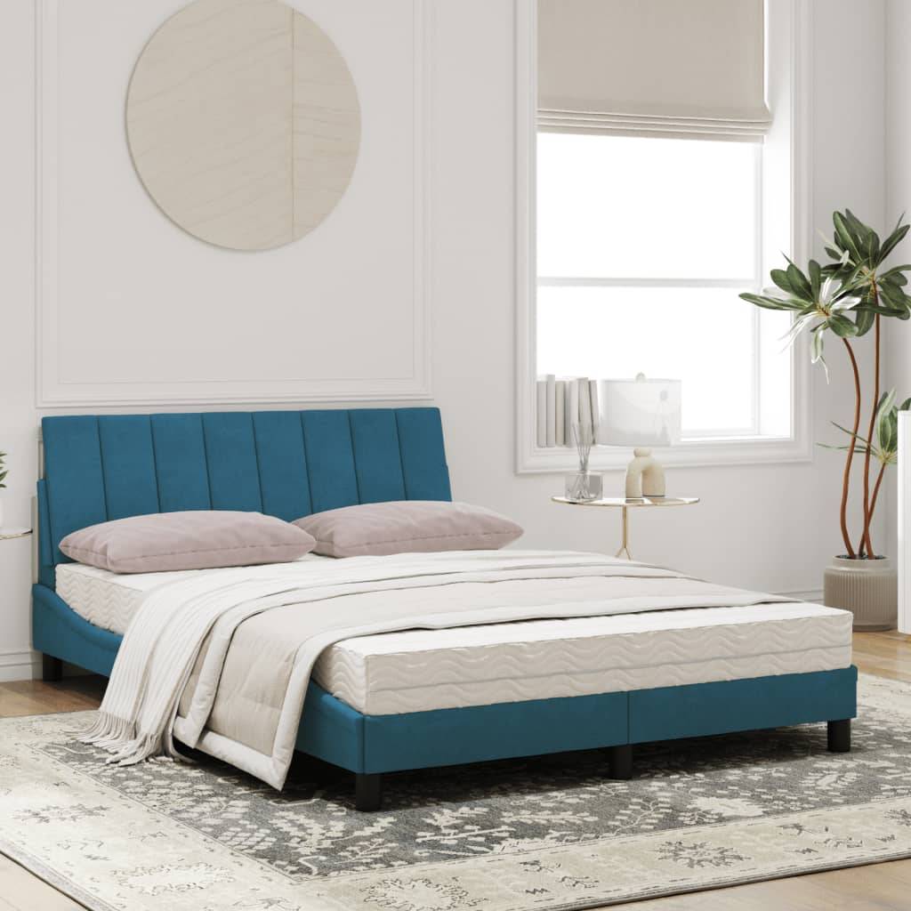 vidaXL Bett mit Matratze "Hanko" Blau 120x200 cm Samt