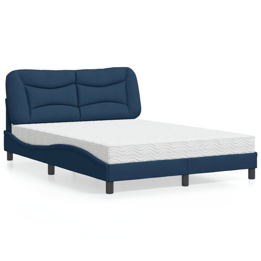 vidaXL Bett mit Matratze "Hvar" Blau 120x200 cm Stoff