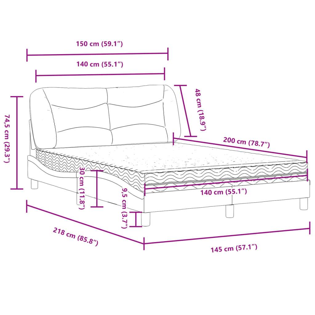 vidaXL Bett mit Matratze "Hvar" Taupe 140x200 cm Stoff
