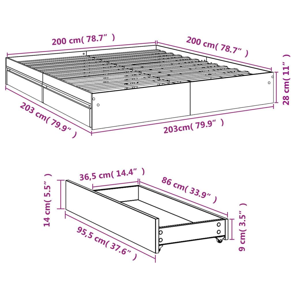 vidaXL Bettgestell mit Schubladen Braun Eichen-Optik 200x200 cm