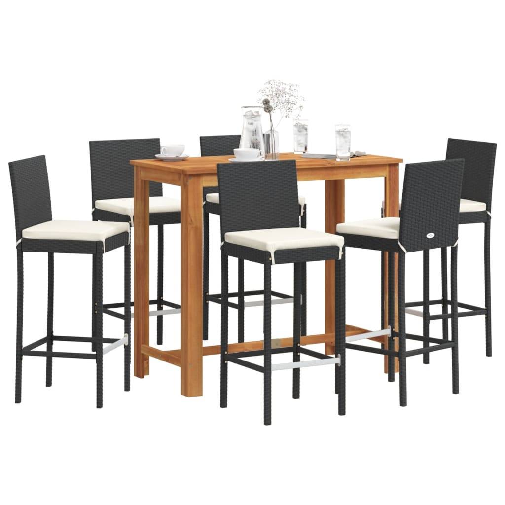 vidaXL 7-tlg. Gartenbar-Set Schwarz Massivholz Akazie und Poly Rattan