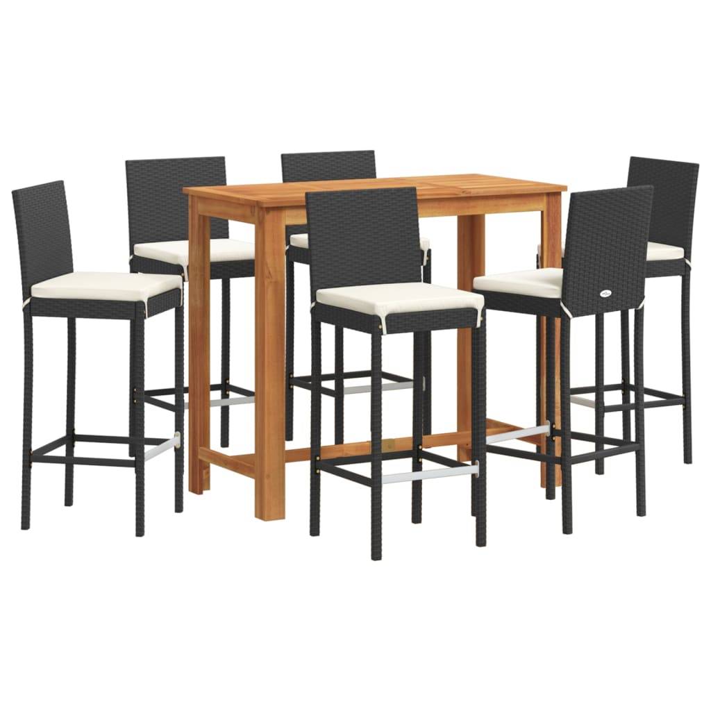 vidaXL 7-tlg. Gartenbar-Set Schwarz Massivholz Akazie und Poly Rattan