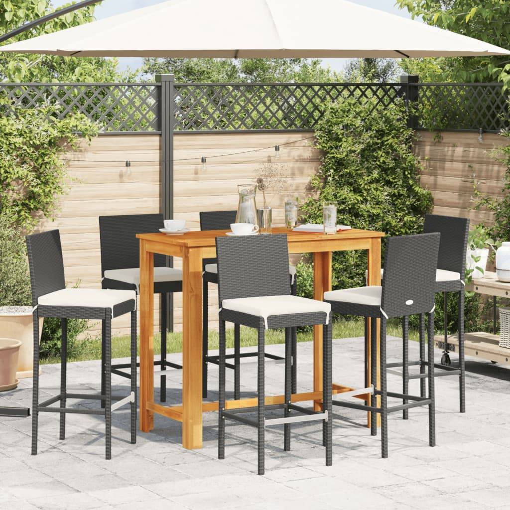 vidaXL 7-tlg. Gartenbar-Set Schwarz Massivholz Akazie und Poly Rattan