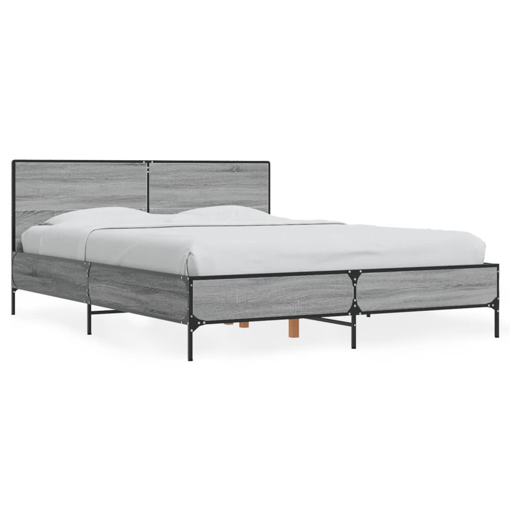 vidaXL Bettgestell Grau Sonoma 140x200 cm Holzwerkstoff und Metall