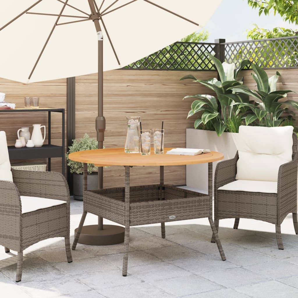 vidaXL Gartentisch mit Holzplatte Grau Ø110x71 cm Poly Rattan