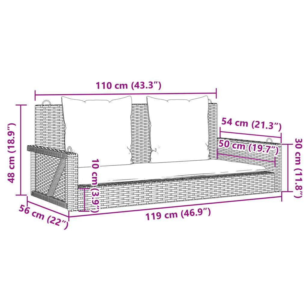 vidaXL Hängebank mit Kissen Grau 119x56x48 cm Poly Rattan