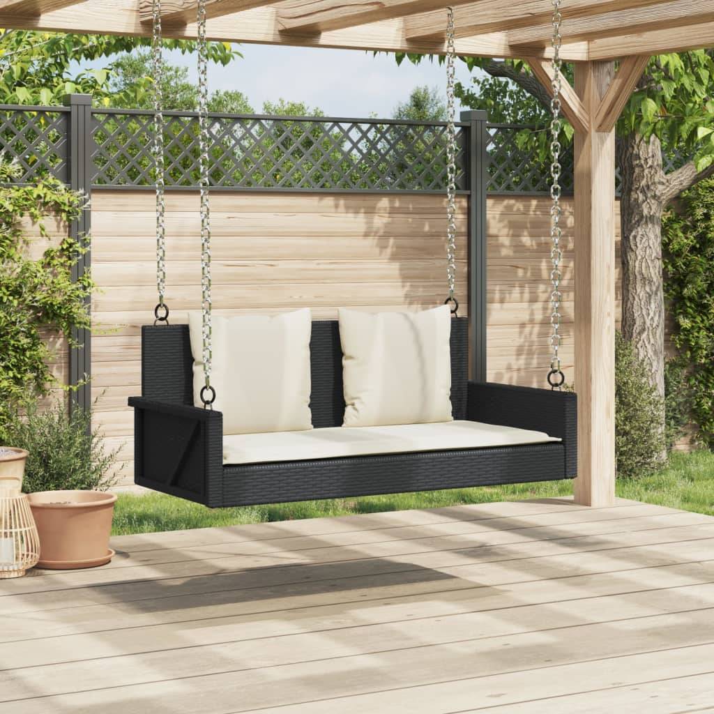 vidaXL Hängebank mit Kissen Schwarz 119x56x48 cm Poly Rattan