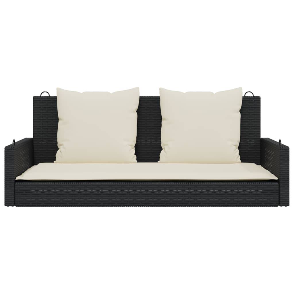 vidaXL Hängebank mit Kissen Schwarz 119x56x48 cm Poly Rattan