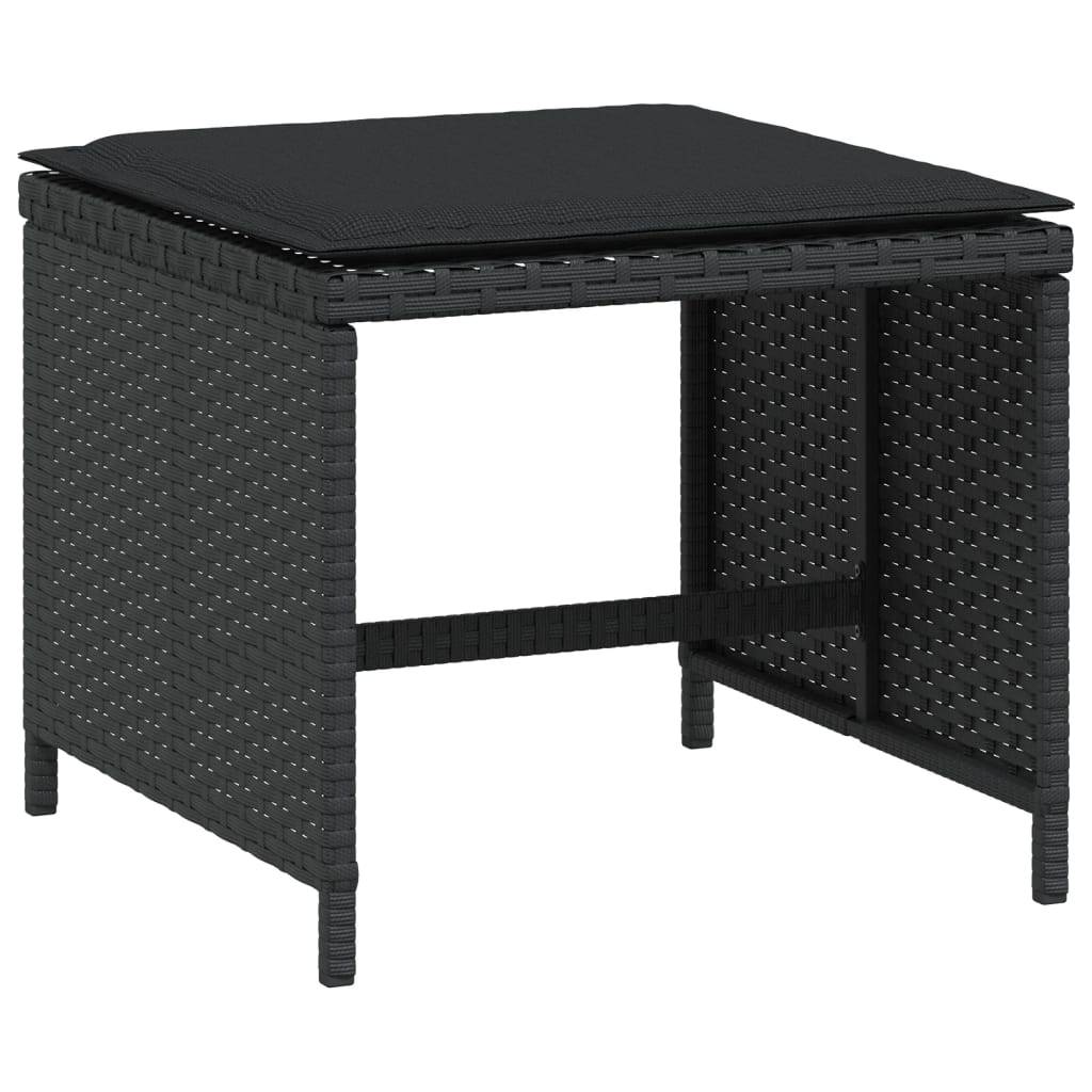 vidaXL Gartenhocker mit Kissen 4 Stk. Schwarz 41x41x36 cm Poly Rattan