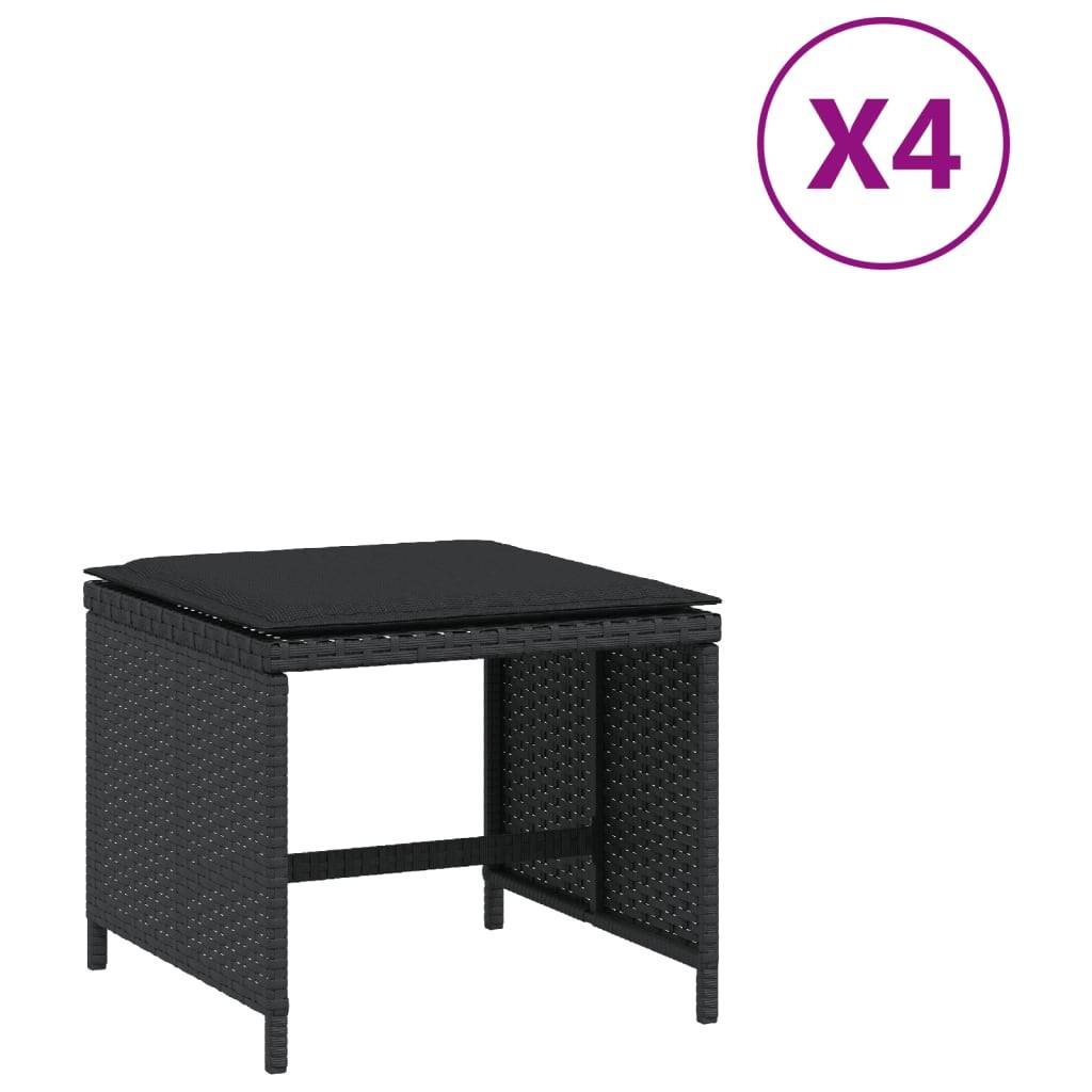 vidaXL Gartenhocker mit Kissen 4 Stk. Schwarz 40x40x35 cm Poly Rattan