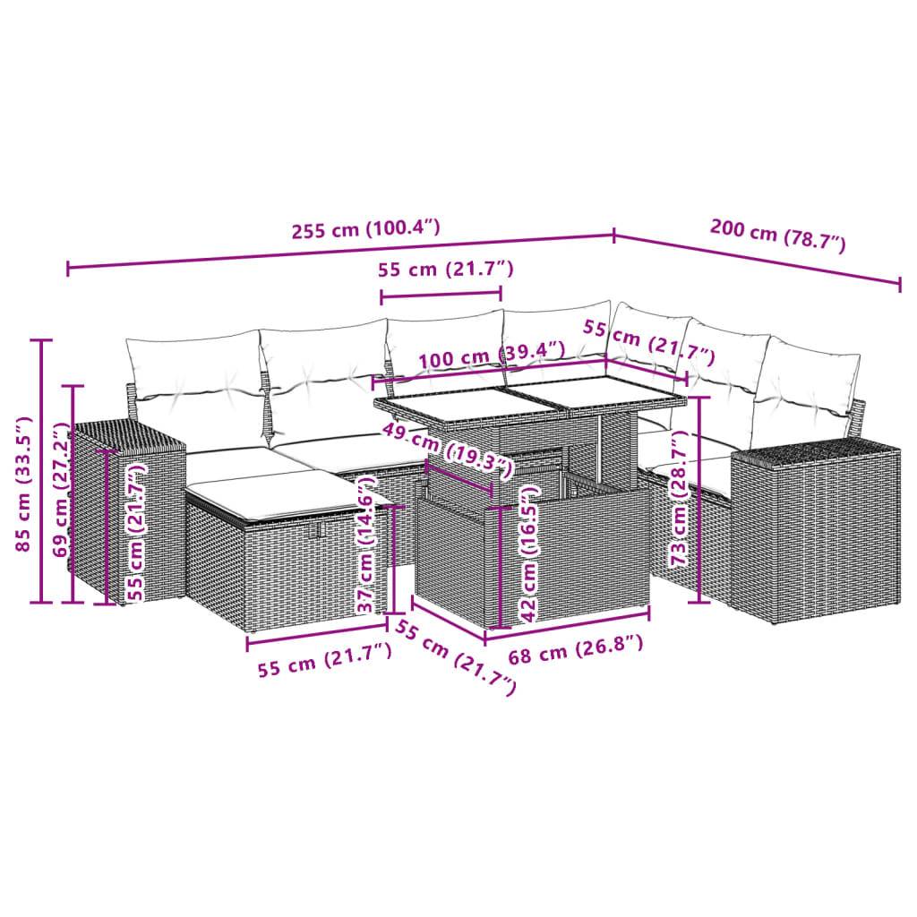 vidaXL 8-tlg. Garten-Sofagarnitur mit Kissen Schwarz Poly Rattan