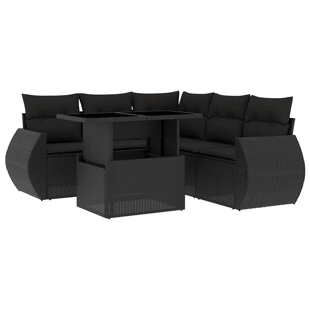 vidaXL 6-tlg. Garten-Sofagarnitur mit Kissen Schwarz Poly Rattan