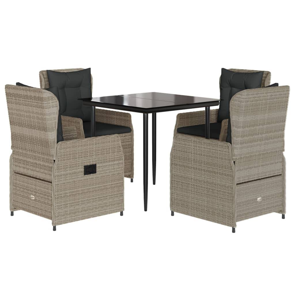 vidaXL 5-tlg. Garten-Essgruppe mit Kissen Hellgrau Poly Rattan