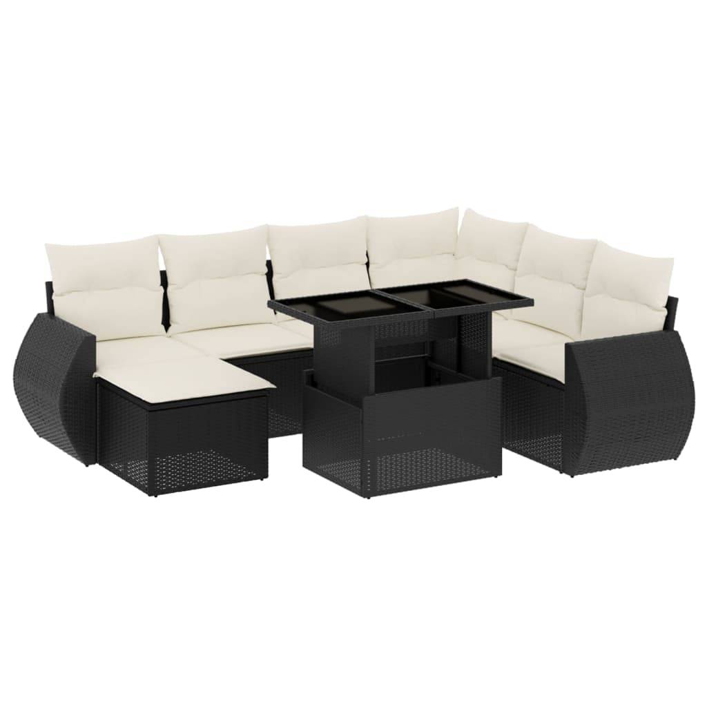 vidaXL 8-tlg. Garten-Sofagarnitur mit Kissen Schwarz Poly Rattan