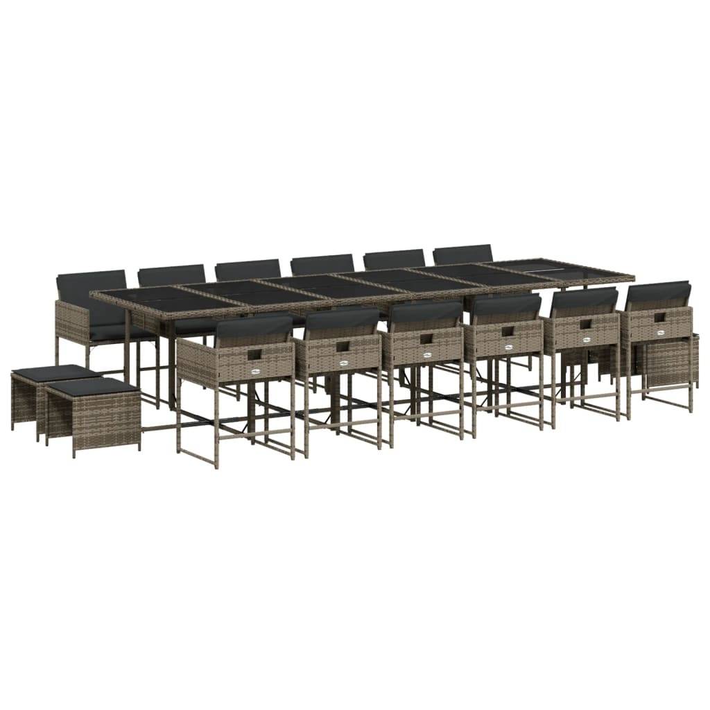 vidaXL 17-tlg. Garten-Essgruppe mit Kissen Grau Poly Rattan