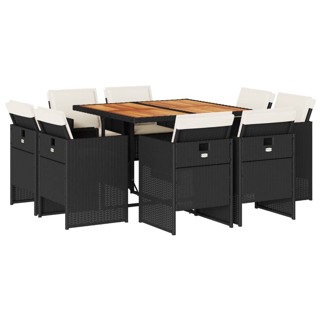vidaXL 9-tlg. Garten-Essgruppe mit Kissen Schwarz Poly Rattan