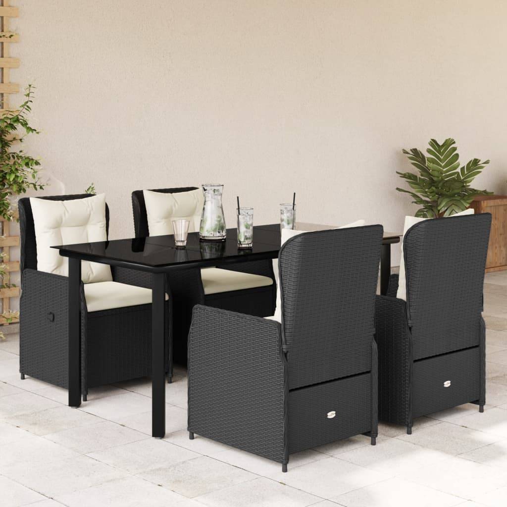 vidaXL 5-tlg. Garten-Essgruppe mit Kissen Schwarz Poly Rattan