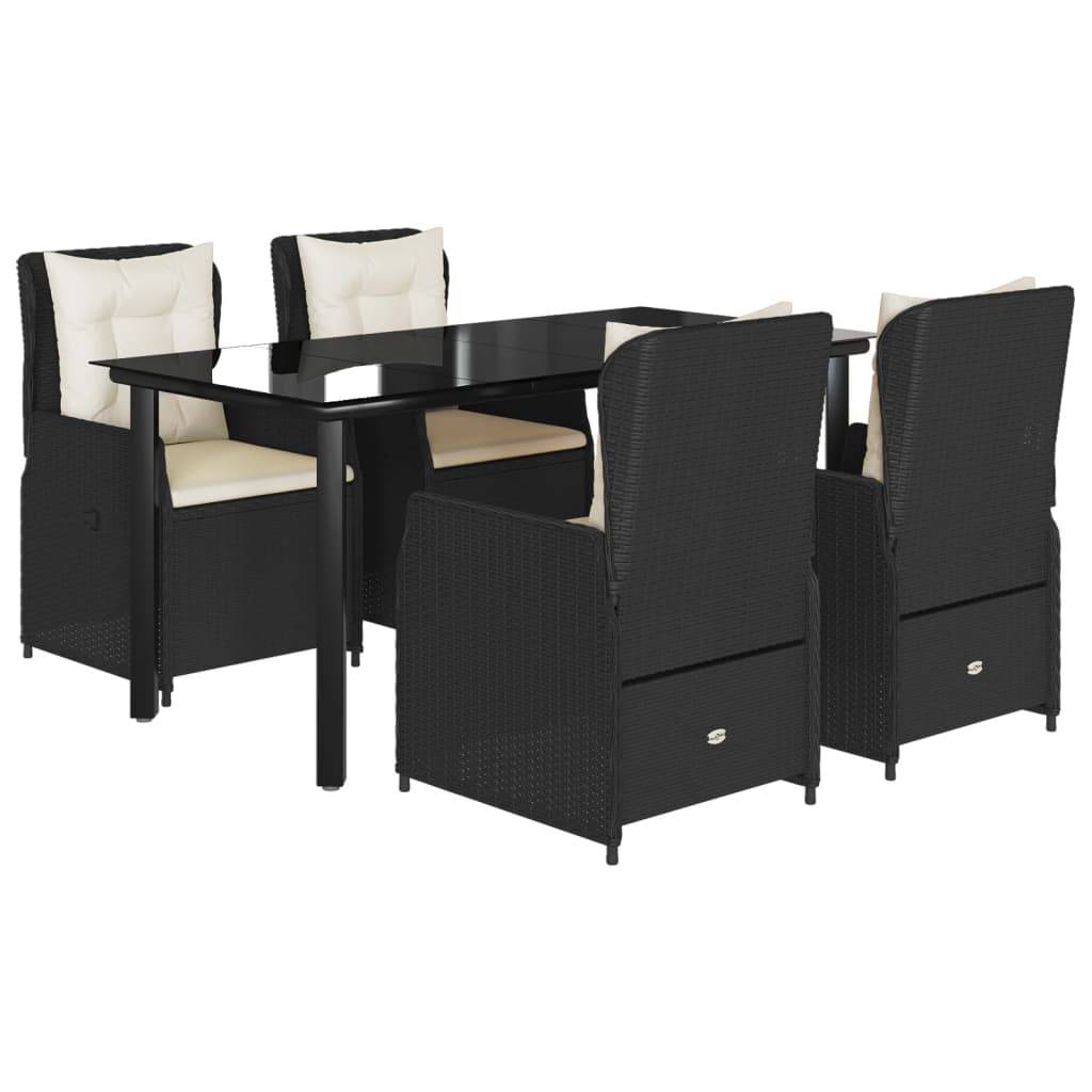 vidaXL 5-tlg. Garten-Essgruppe mit Kissen Schwarz Poly Rattan