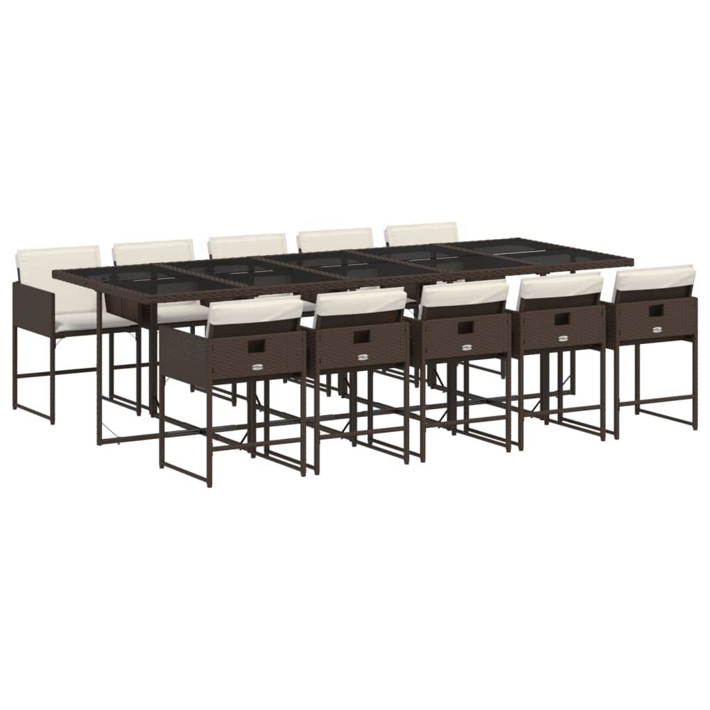 vidaXL 11-tlg. Garten-Essgruppe mit Kissen Braun Poly Rattan