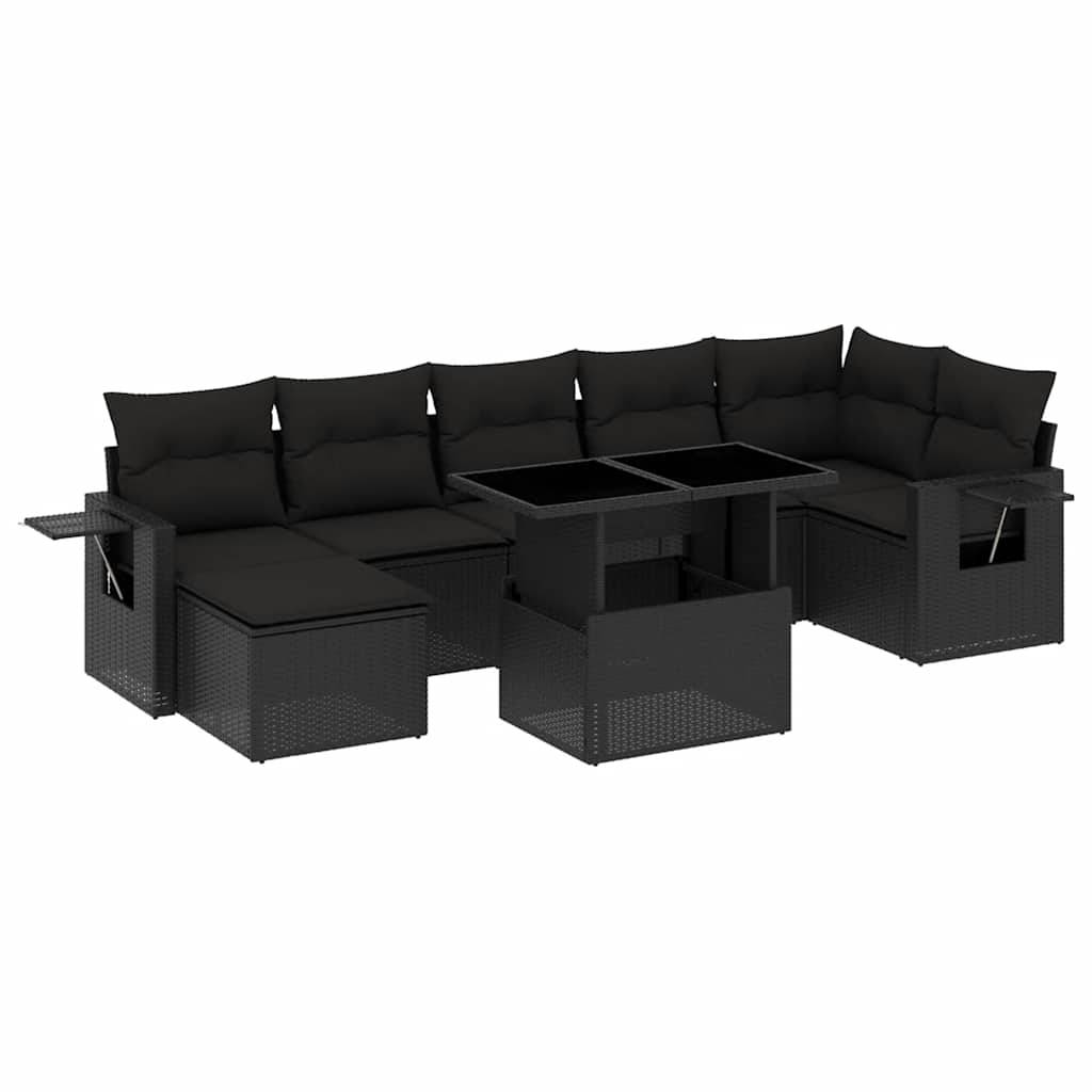 vidaXL 8-tlg. Garten-Sofagarnitur mit Kissen Schwarz Poly Rattan