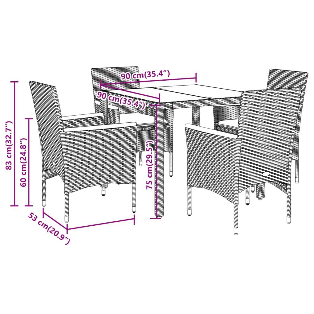 vidaXL 5-tlg. Garten-Essgruppe mit Kissen Beige Poly Rattan Akazie